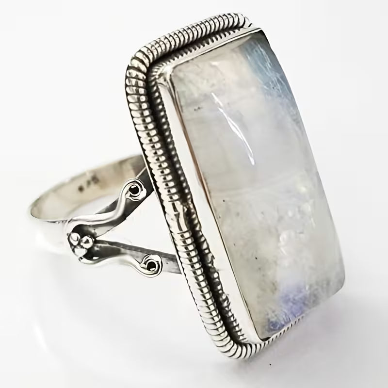 Vintage ring with silver plated moonstone