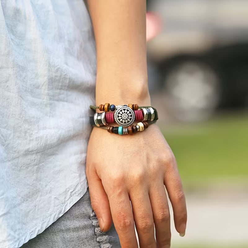 Retro Cowhide Beaded Leather Bracelet