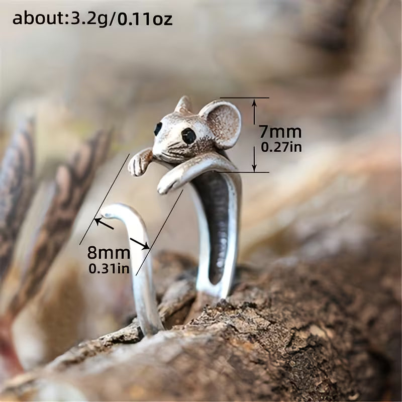 Cute Mouse Adjustable Zircon Ring