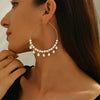 Elegant Pearl Oval Drop Hoop Earrings