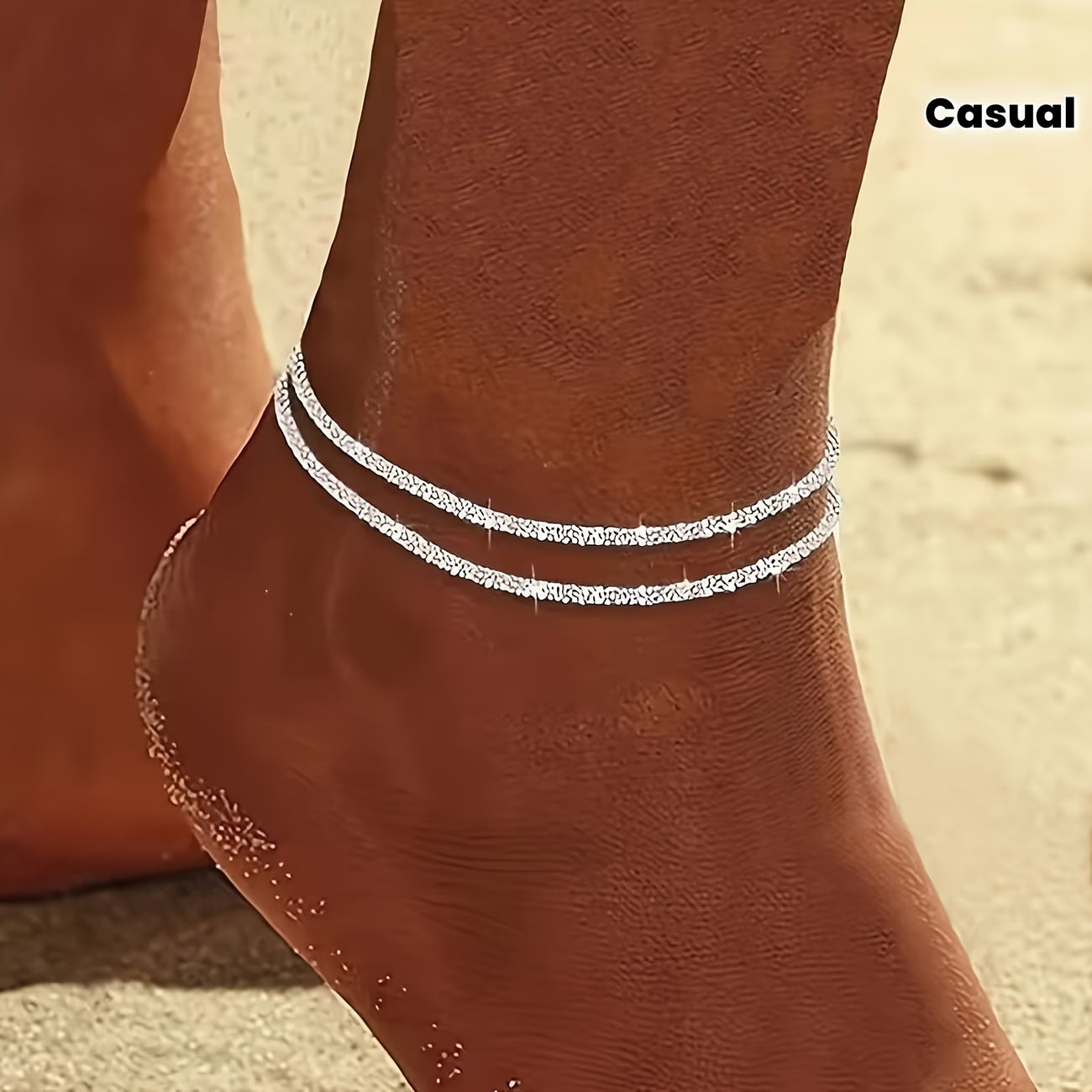 2pcs Simple Sparkling Anklet Set for Women