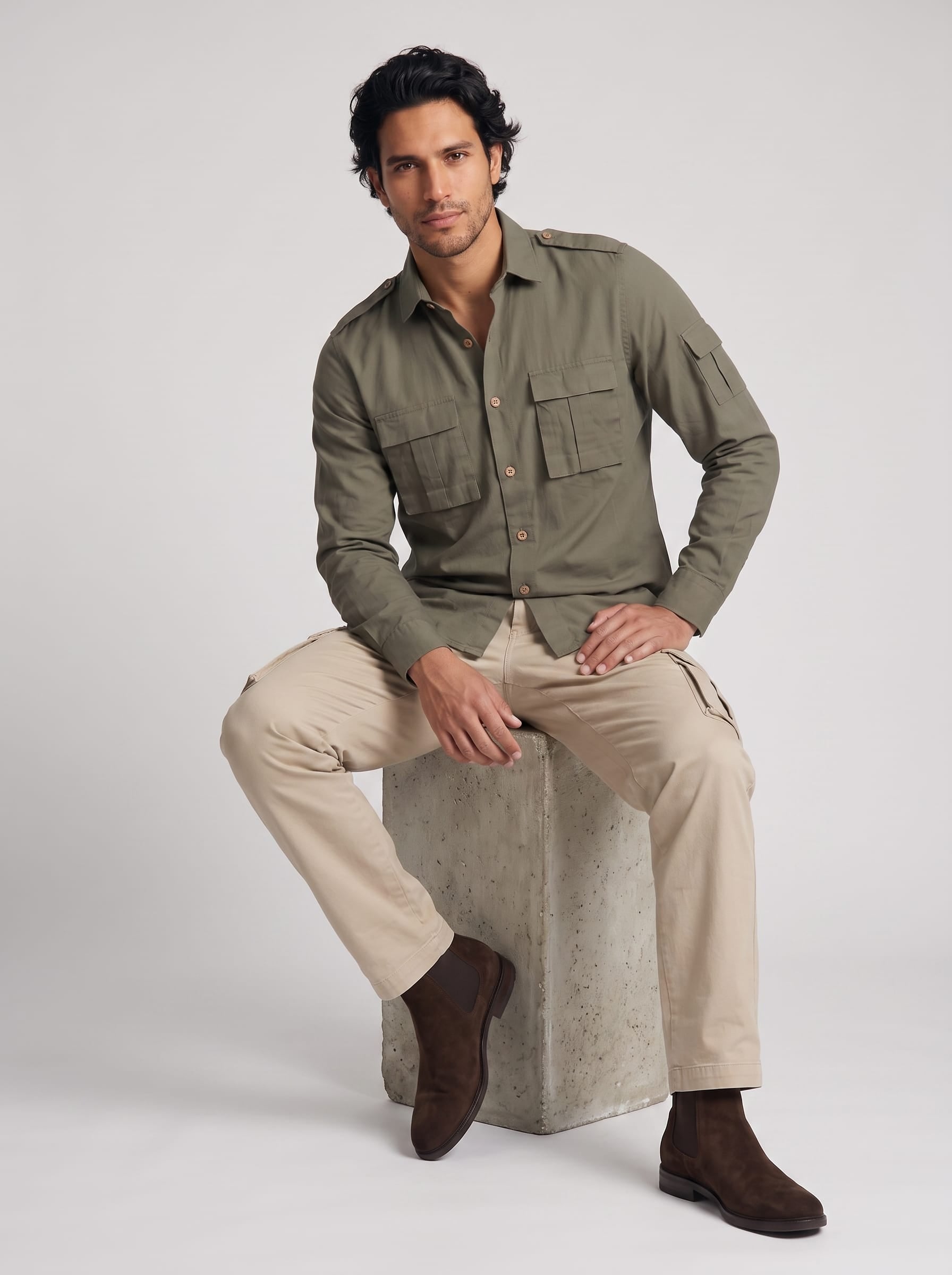 Men's Olive MilitaryCargo Shirt