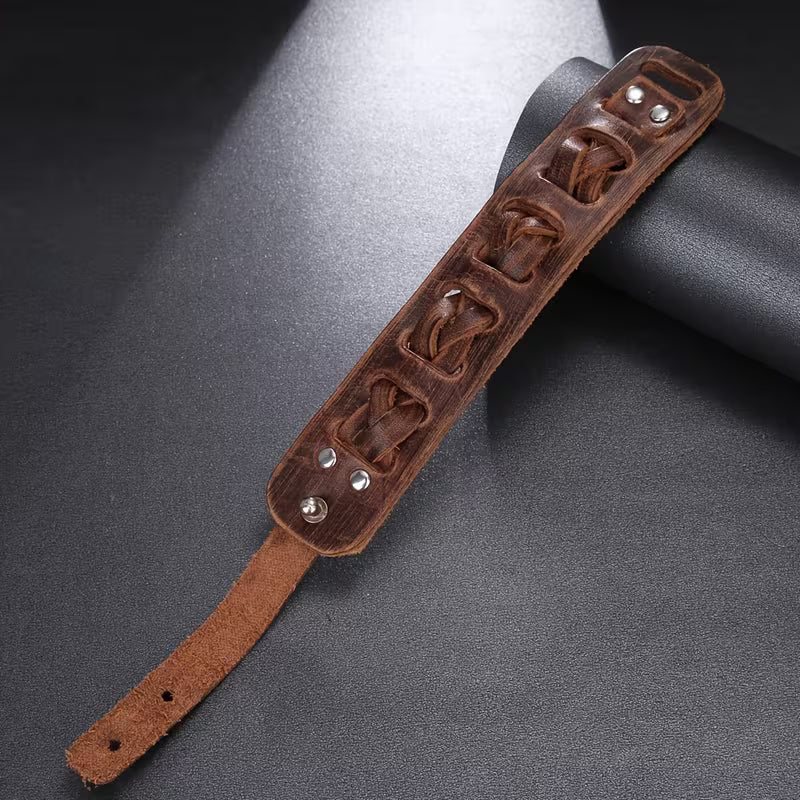 Vintage Woven Leather Cuff Bracelet for Men