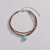 Round Ring Beaded Leather Rope Double-Layer Anklet
