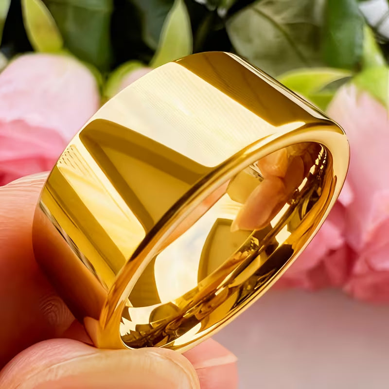 Luxury 12mm Gold Stainless Steel Couple Ring