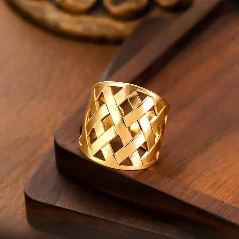 Geometric Hollow-Out Stainless Steel Open Ring