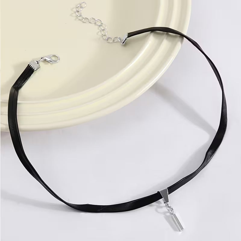 Minimalist Black Choker Pendant Necklace