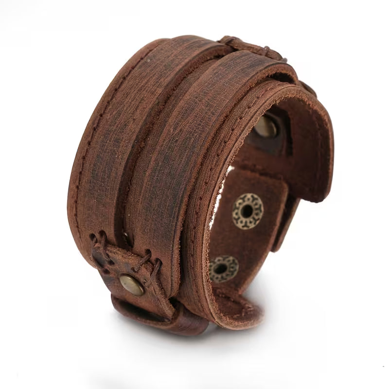 Men's Vintage Distressed Double-Layer Leather Bracelet
