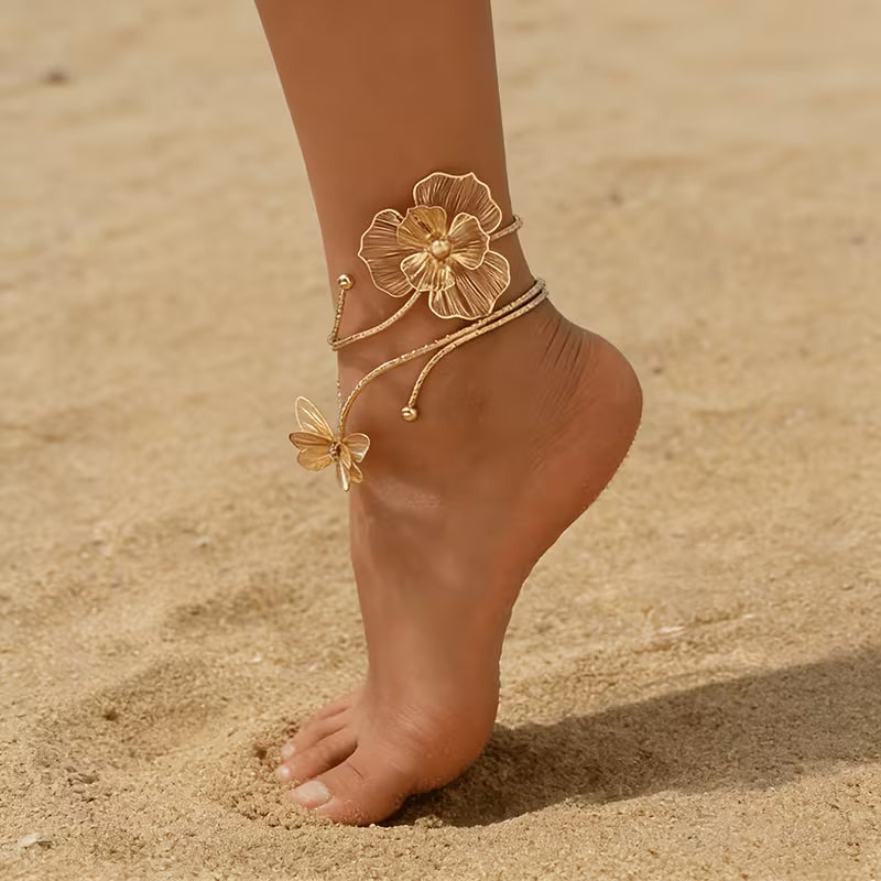 Boho Floral Butterfly Anklet