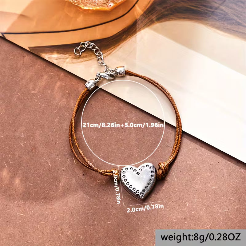 Bohemian Multi-Layer Heart Rope Bracelet
