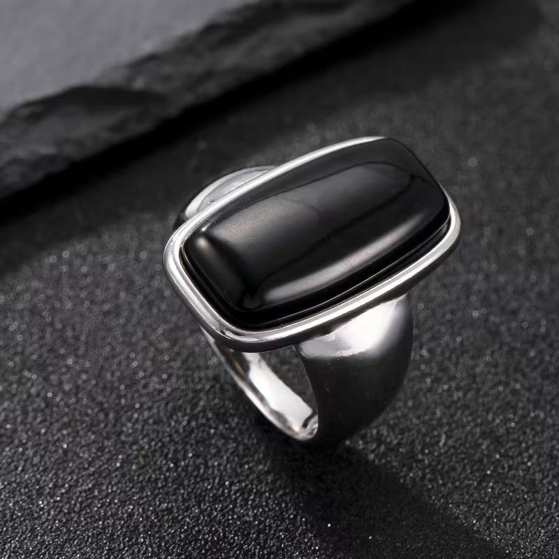 Minimalist Black Stone Stainless Steel Ring