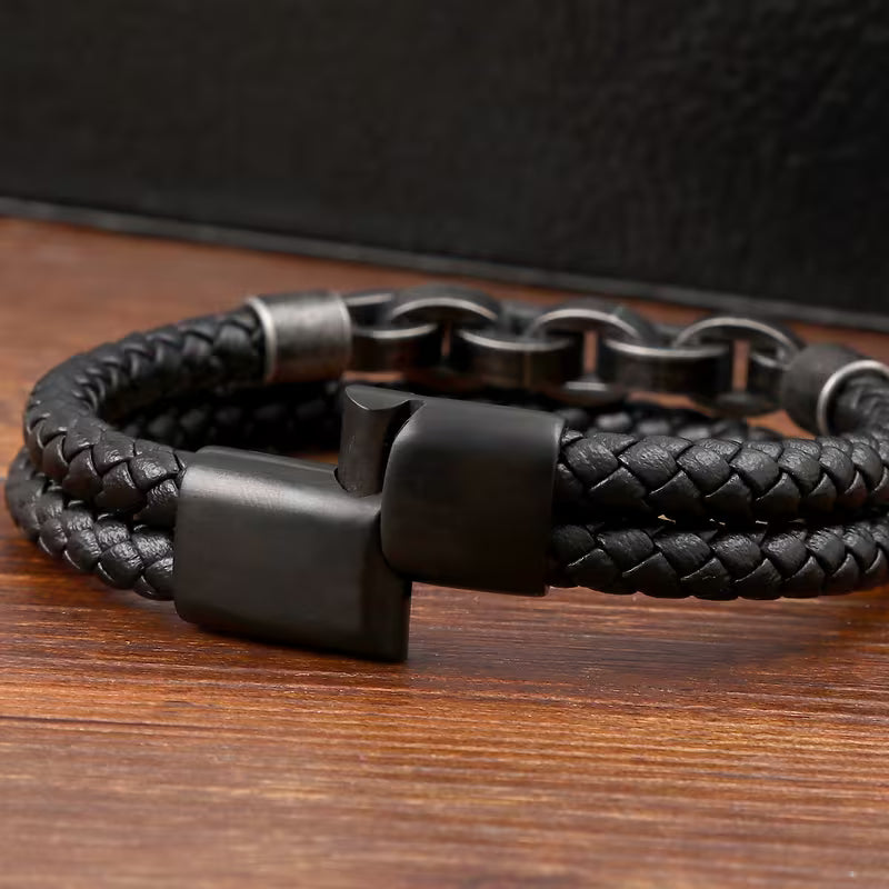 Vintage Double-Layer Leather Chain Bracelet