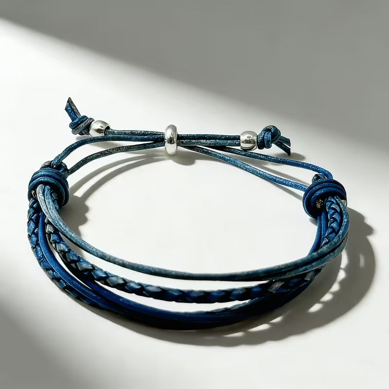 Gradient Blue & Black Braided Leather Bracelet