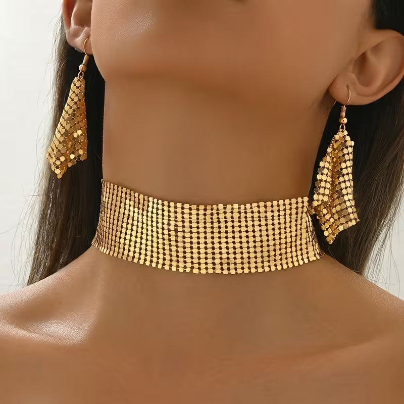 3pcs Metallic Sequin Punk Party Jewelry Set