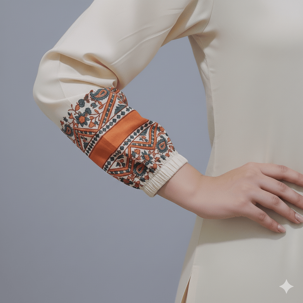 Beige Block Print Kurta Set