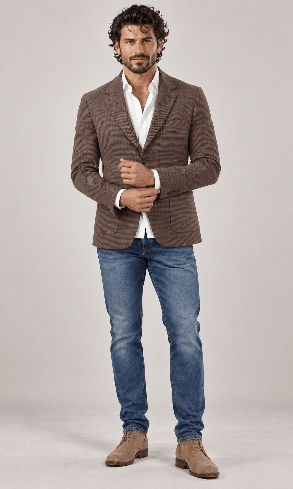 Mocha Men's Handloom Mini Checkered Blazer