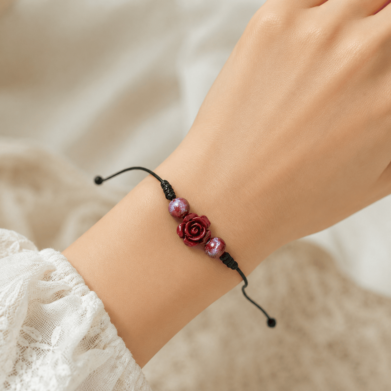Adjustable Chinese Red Rose Braided Bracelet