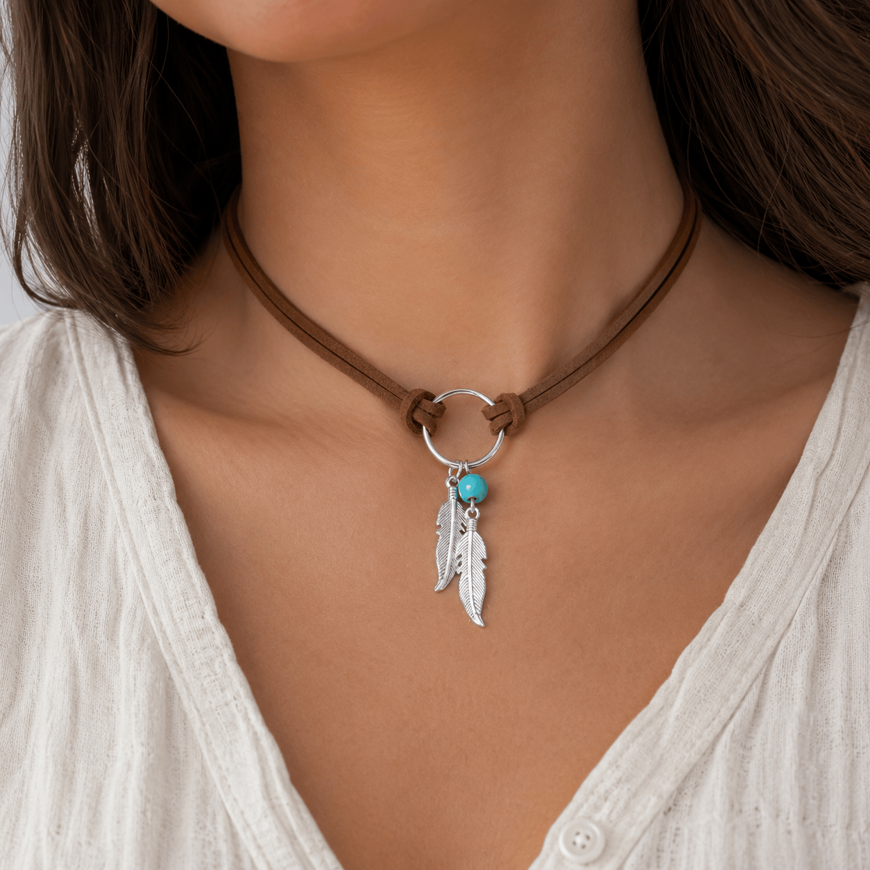Vintage Leaf Turquoise Velvet Necklace