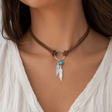 Vintage Leaf Turquoise Velvet Necklace
