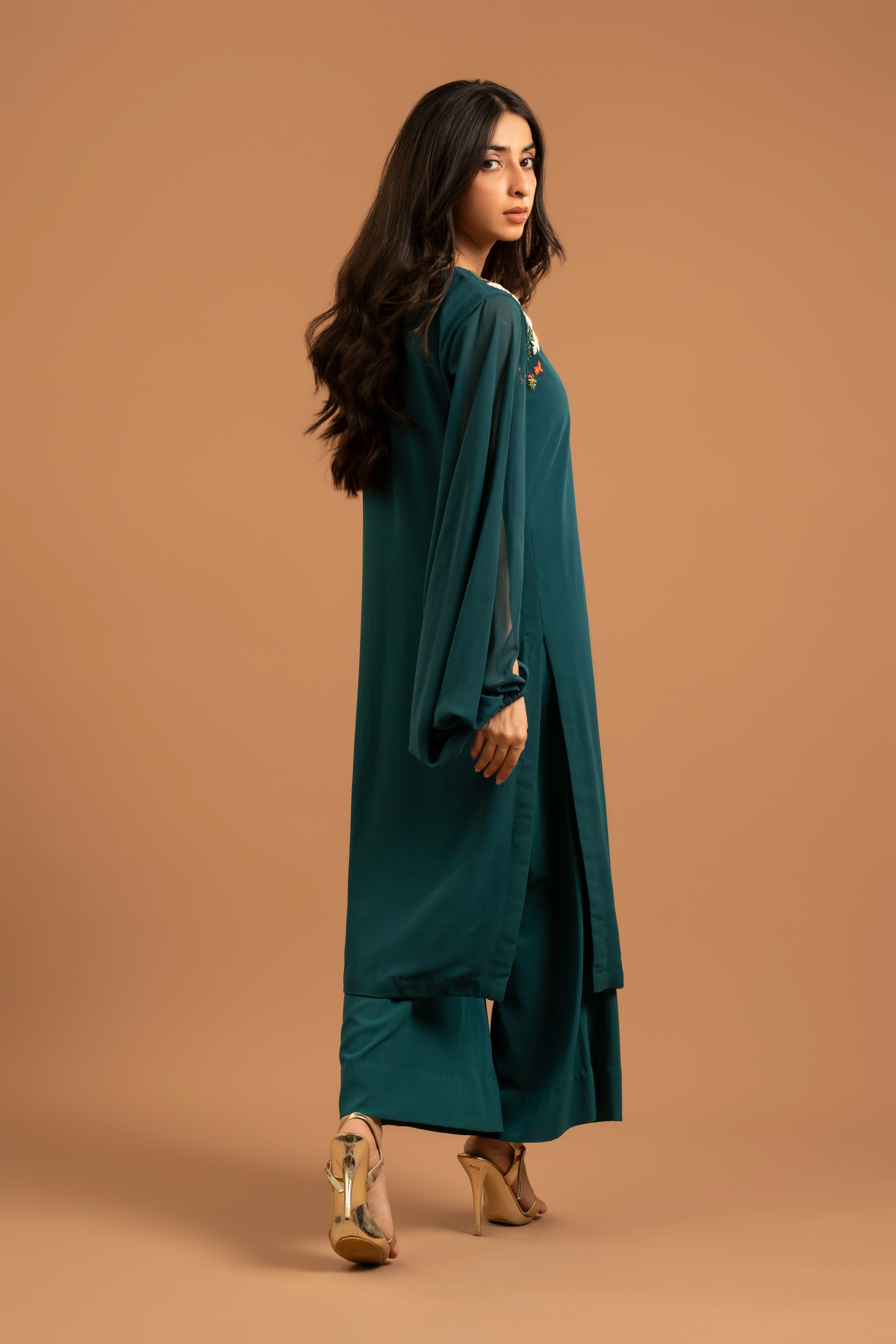 Dark Green Embroidered Tunic & Pants