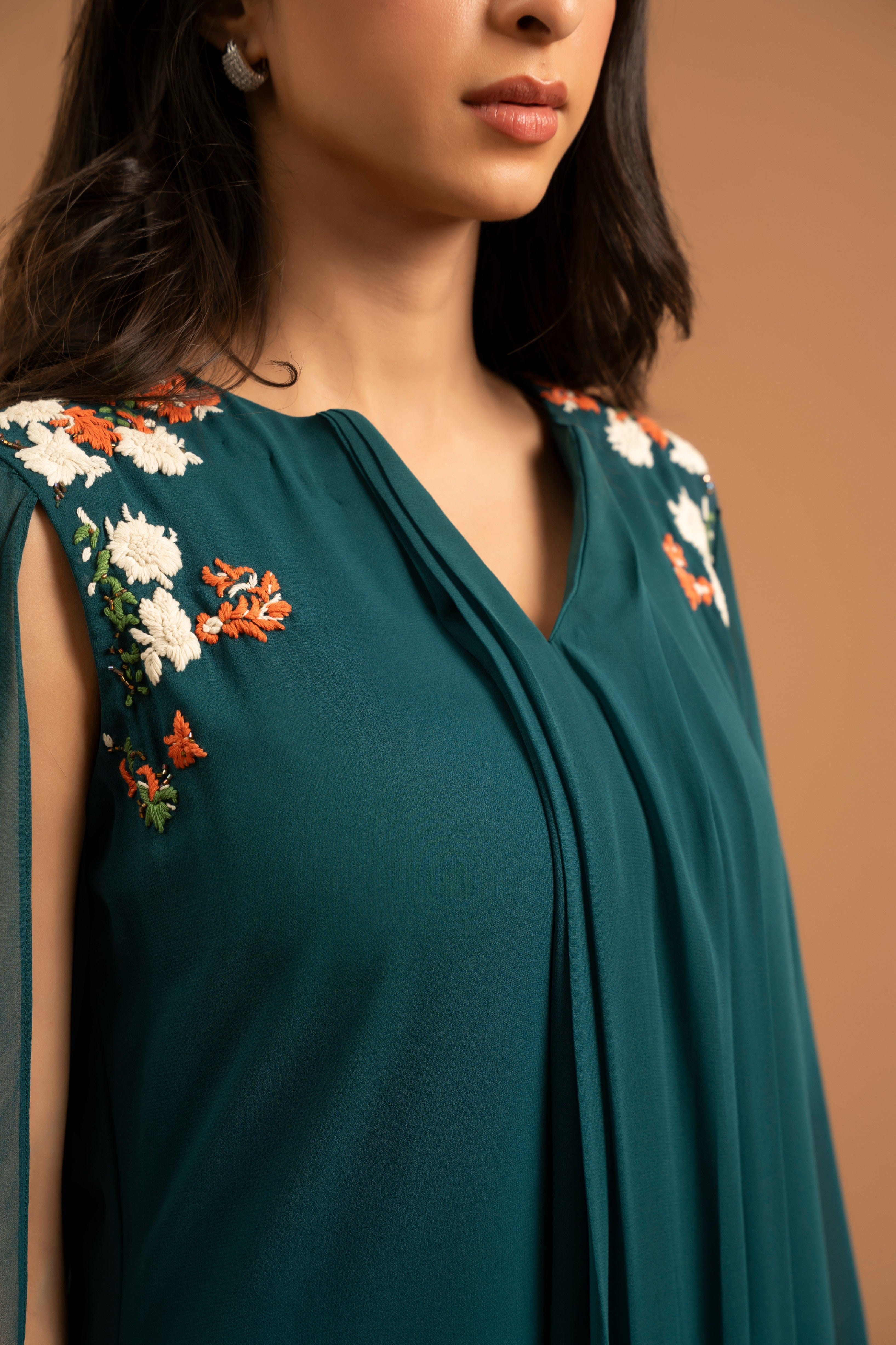 Dark Green Embroidered Tunic & Pants