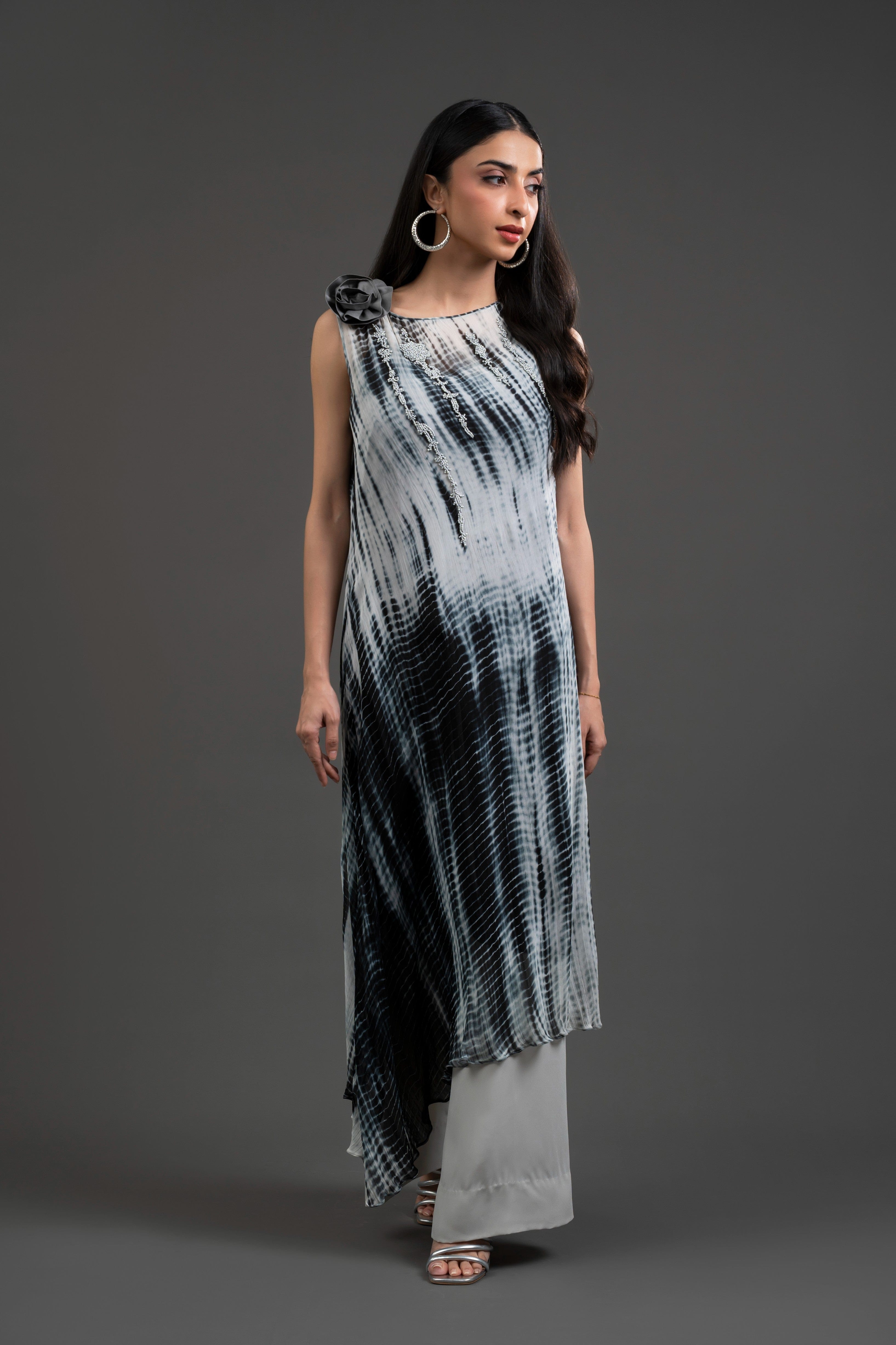Tie & Dye Sleeveless Beaded Dress