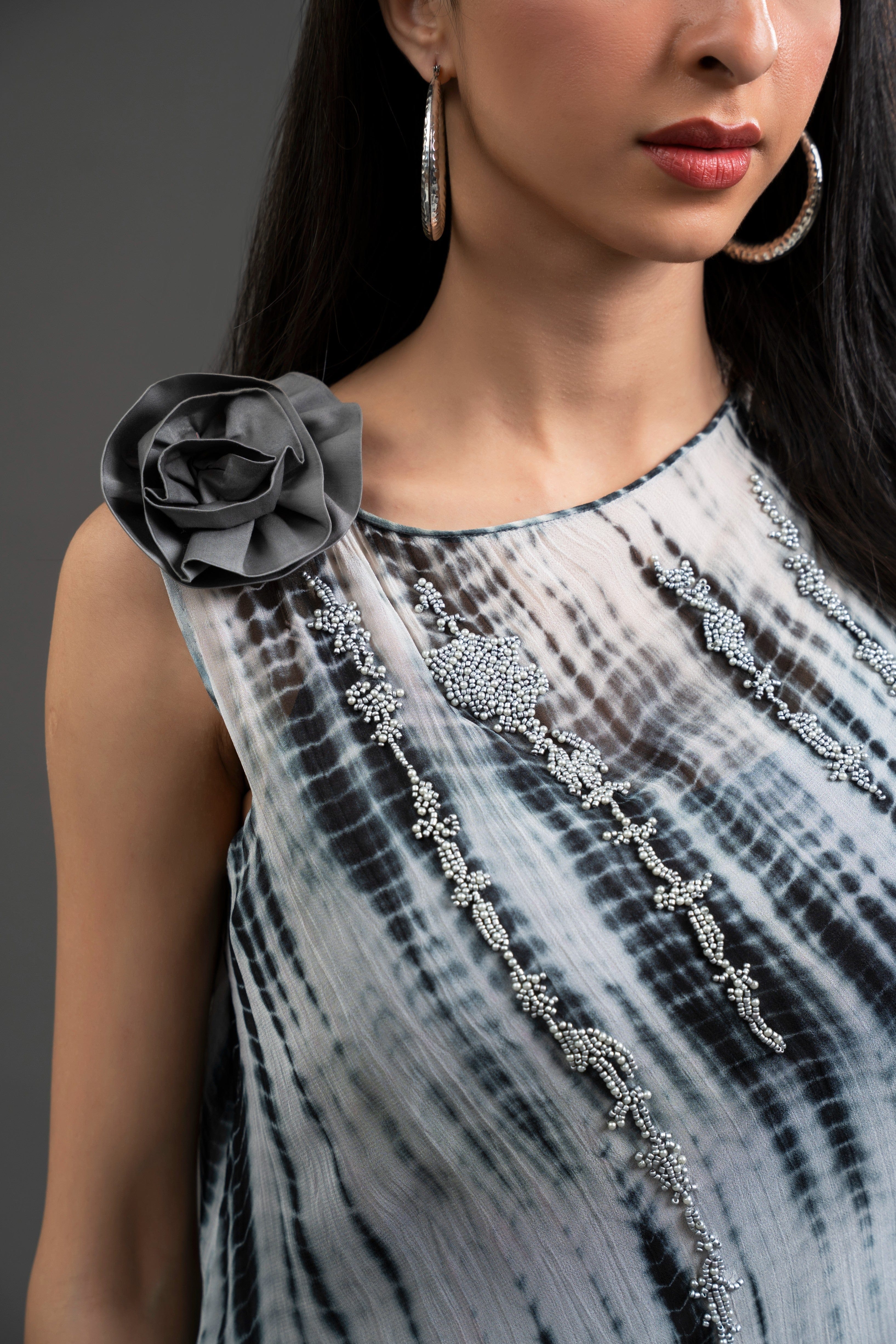 Tie & Dye Sleeveless Beaded Dress