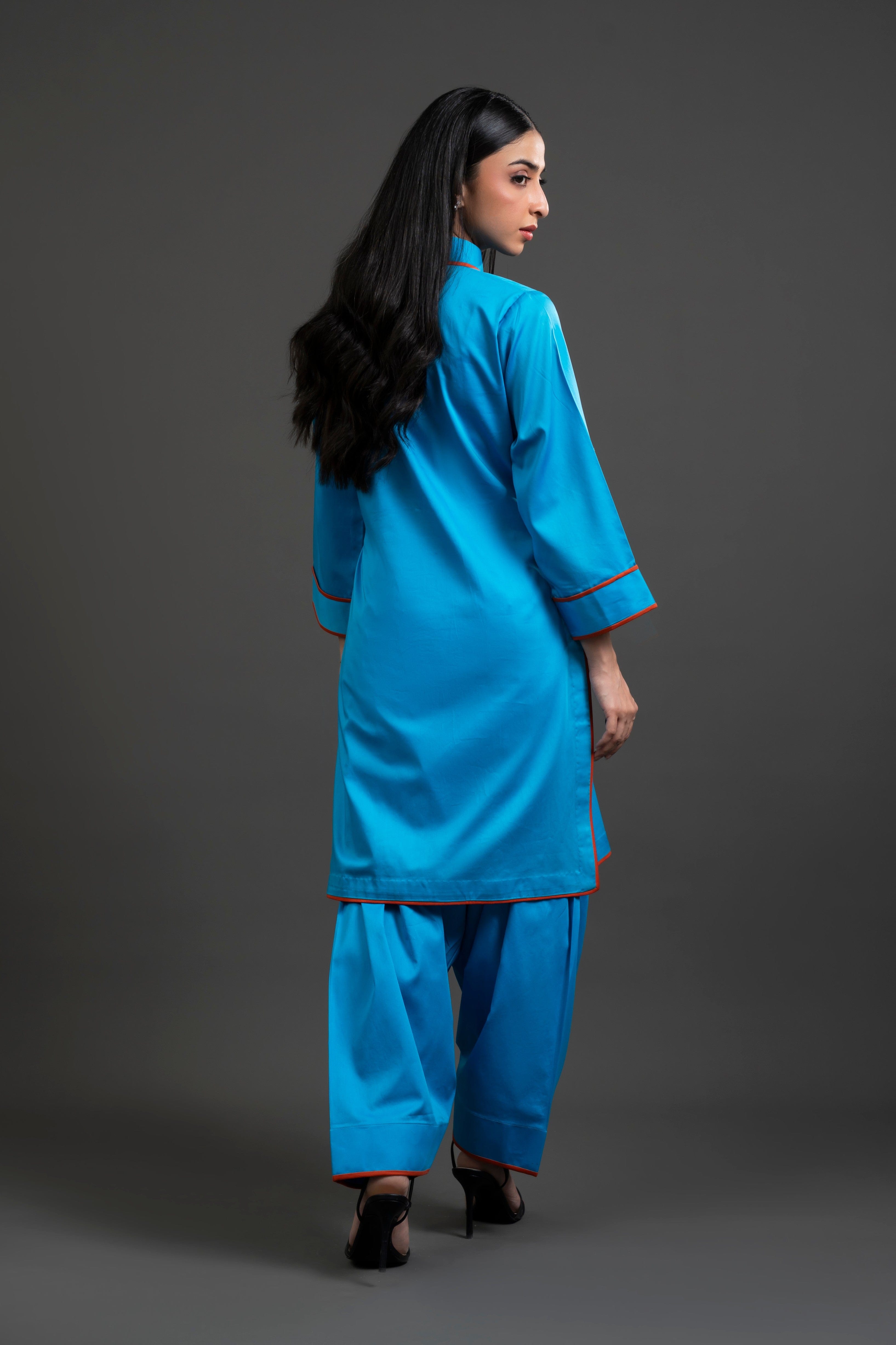 Cotton Sateen Outfit with Contrast Piping