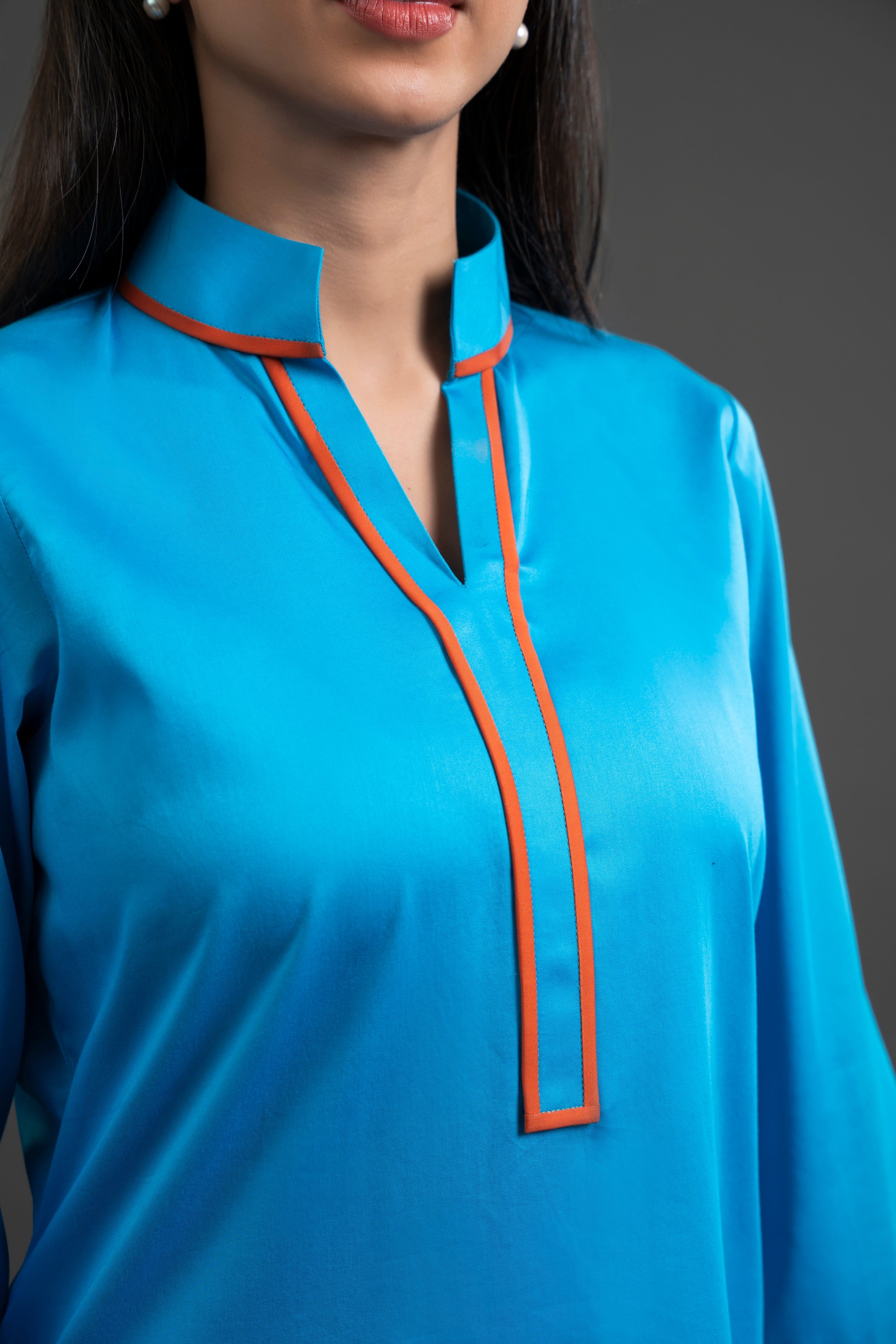 Cotton Sateen Outfit with Contrast Piping