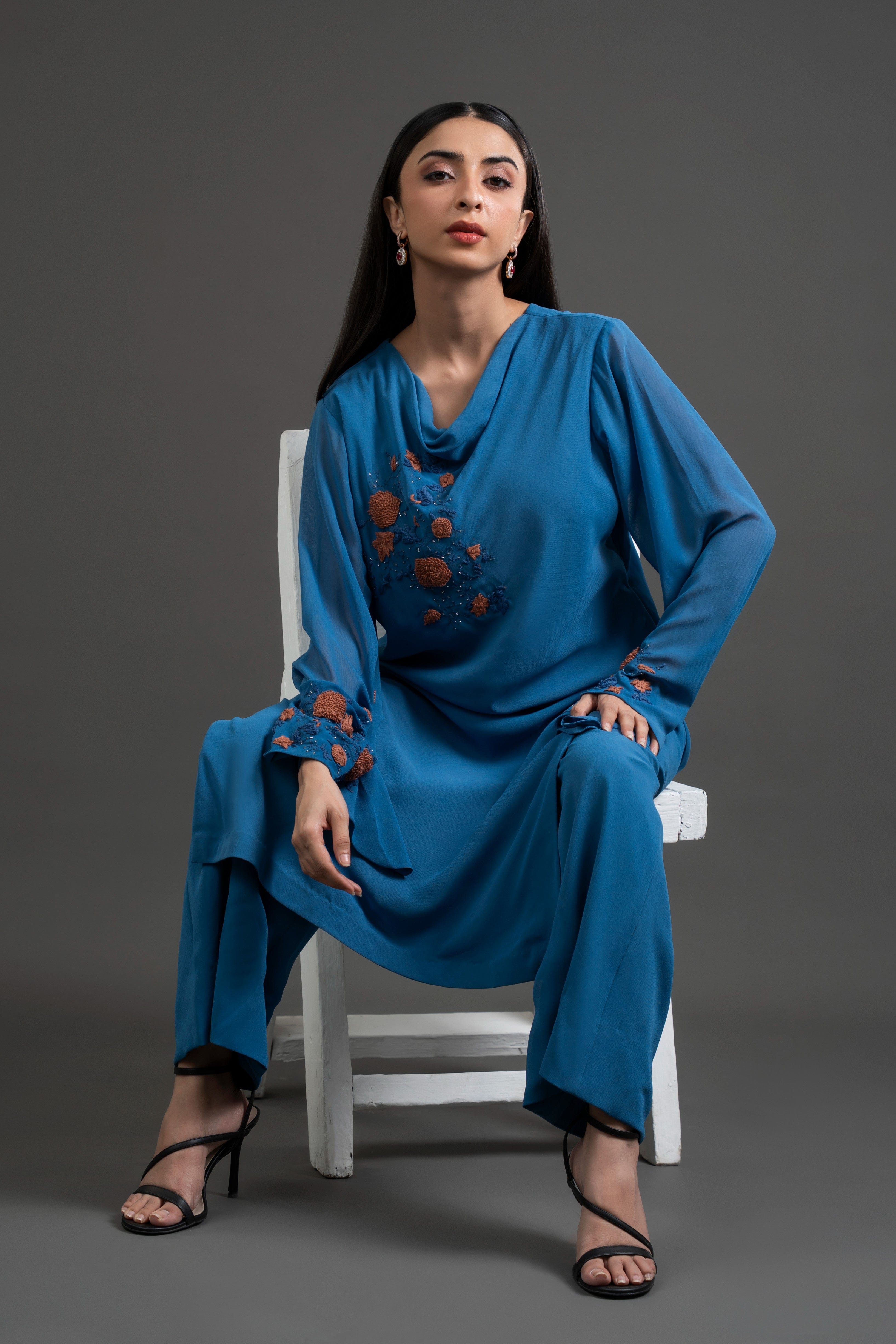 Embellished Teal Kurta