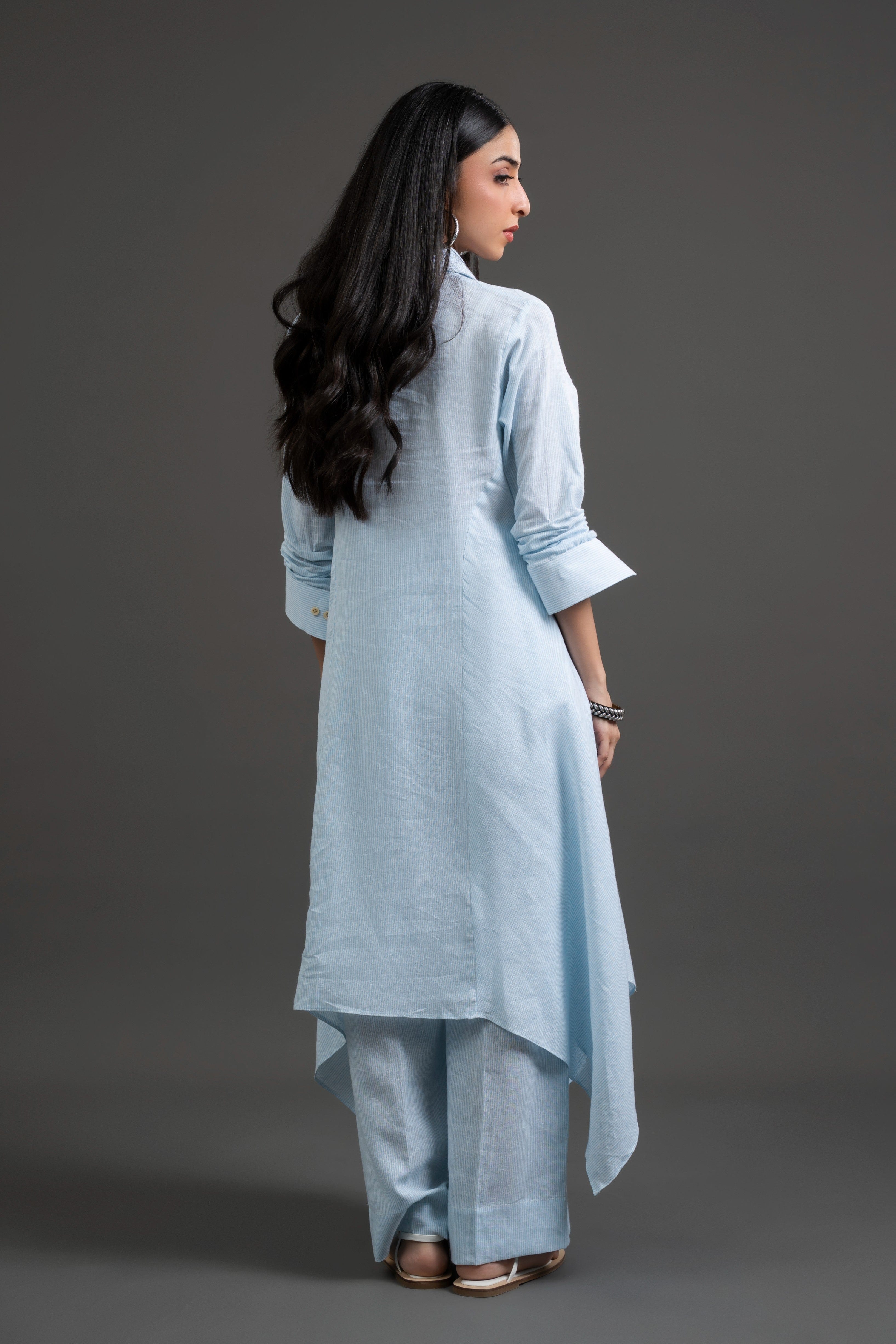 A-Line Cotton Dress with Ruffled Sleeves