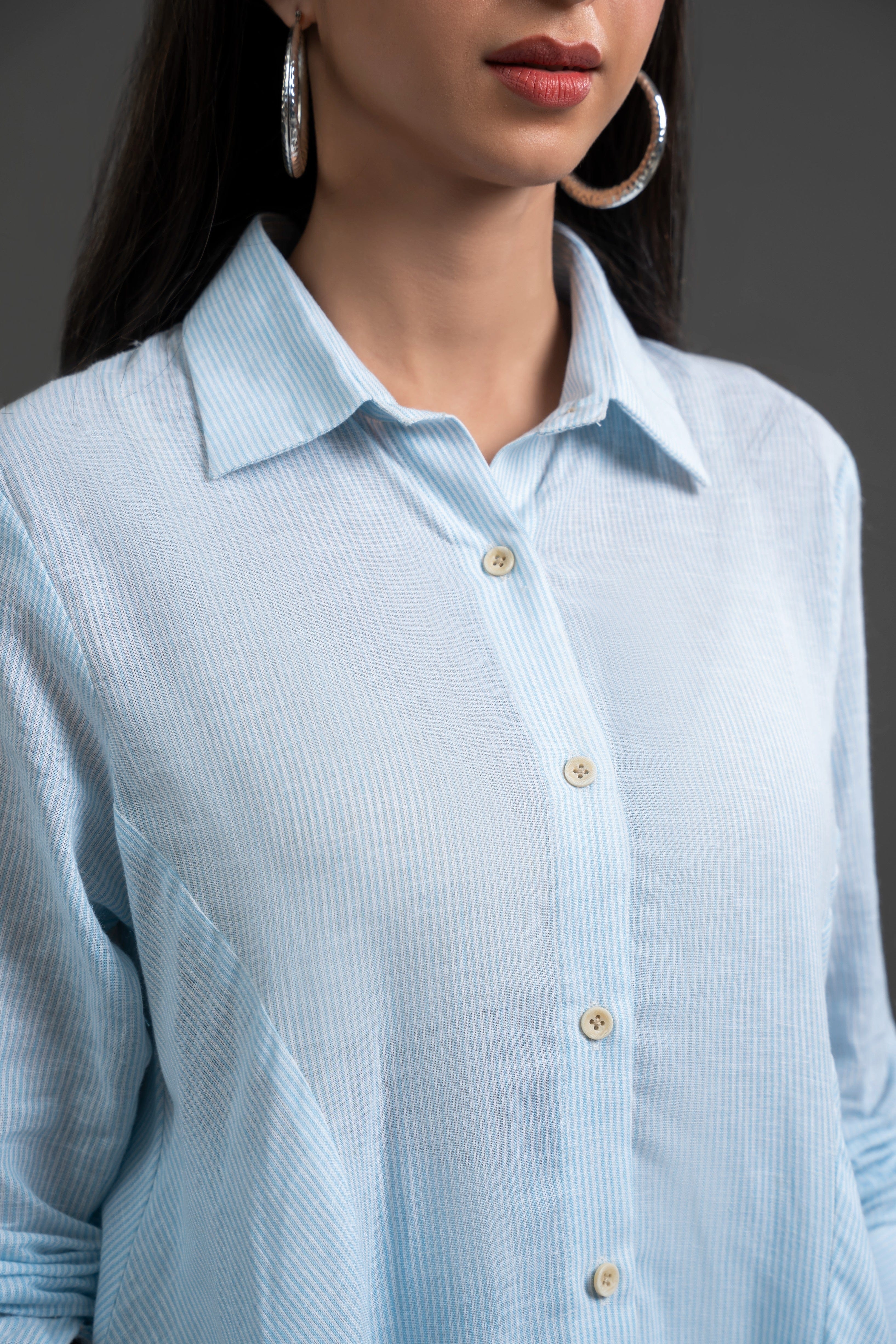 A-Line Cotton Dress with Ruffled Sleeves