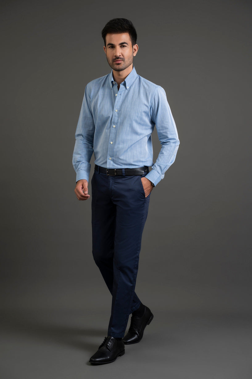 Blue Cotton Button Down Shirt