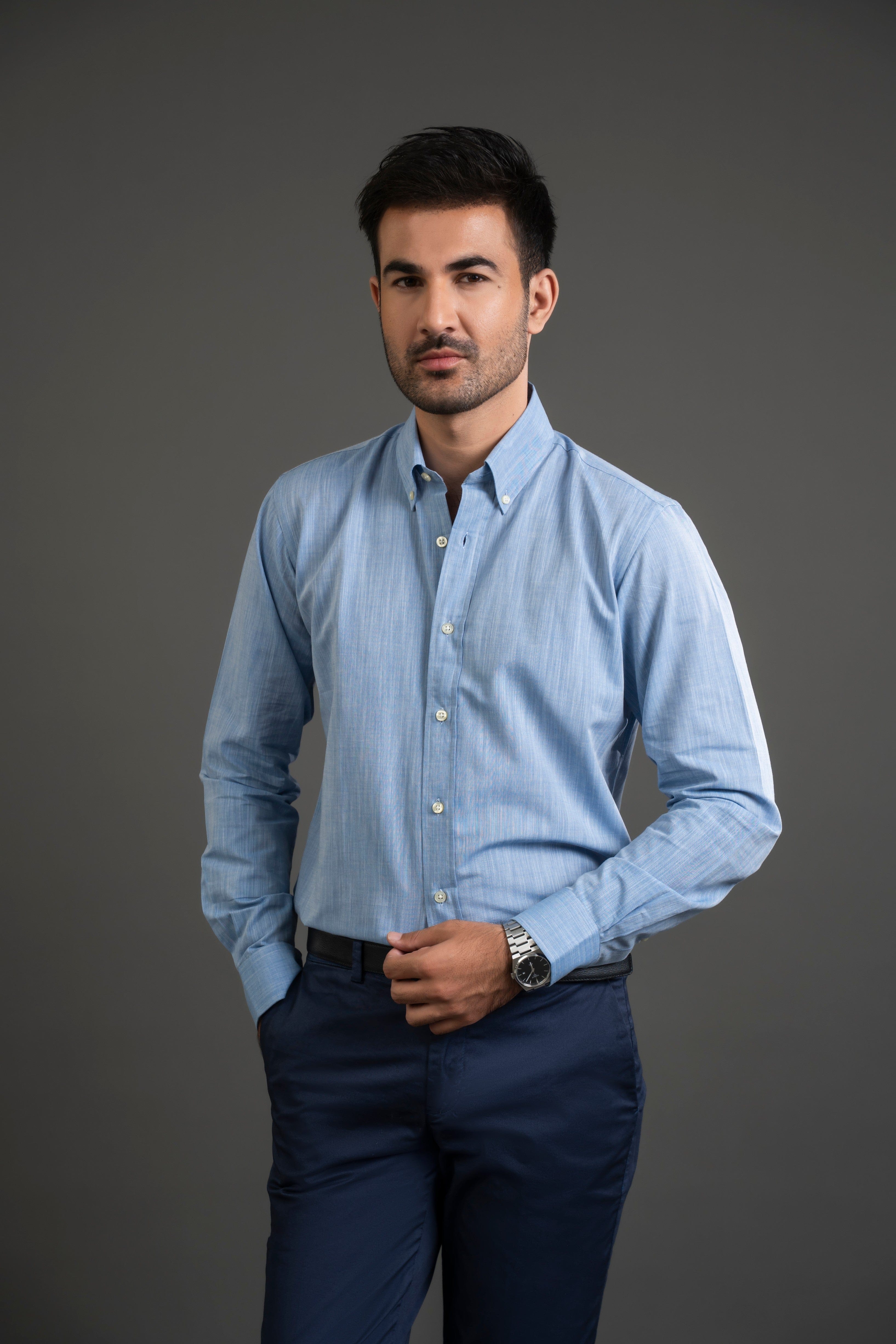 Blue Cotton Button Down Shirt