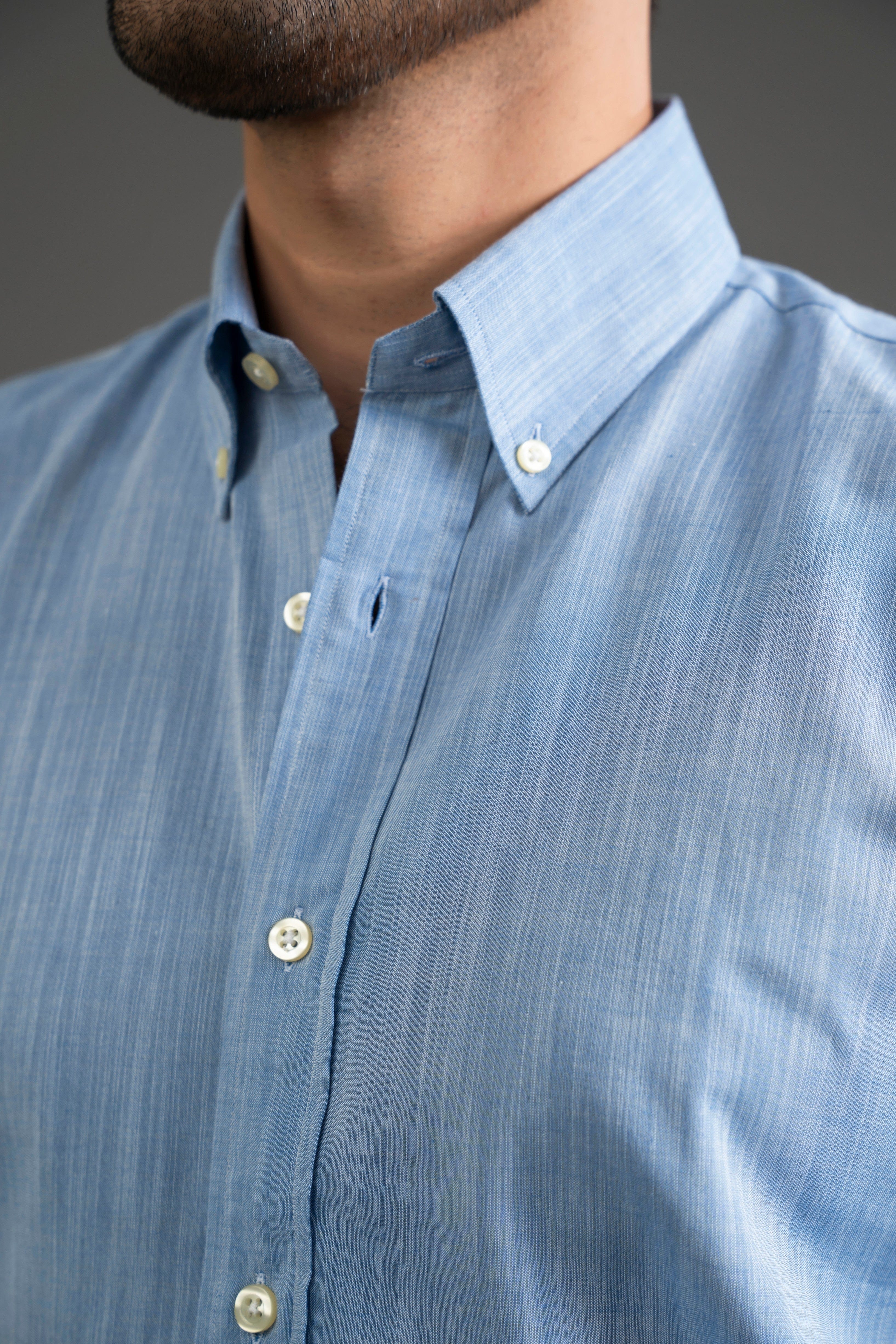 Blue Cotton Button Down Shirt