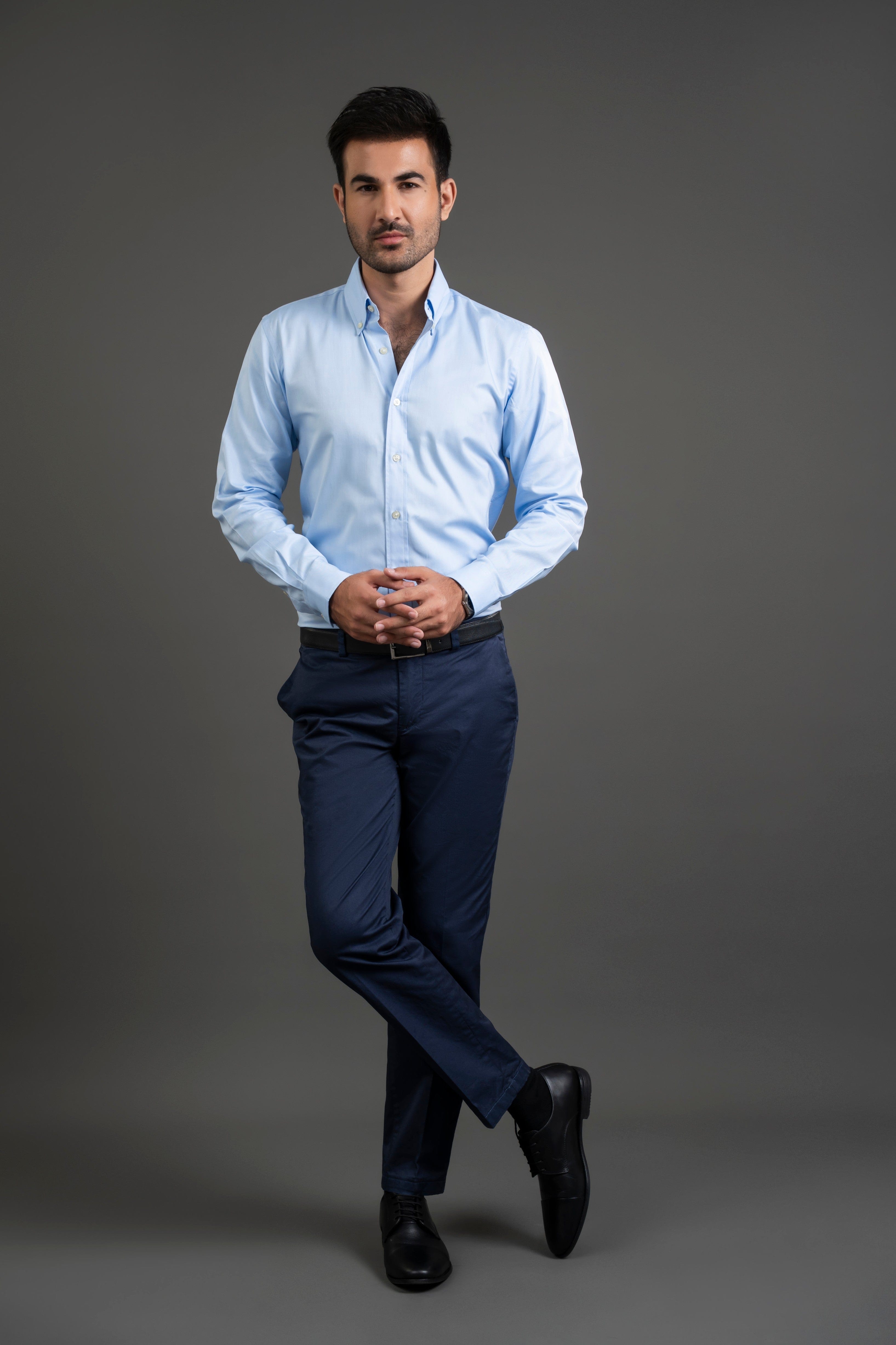 Blue Cotton Button Down Shirt