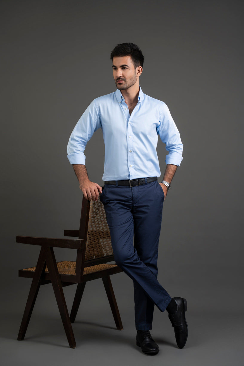 Blue Cotton Button Down Shirt