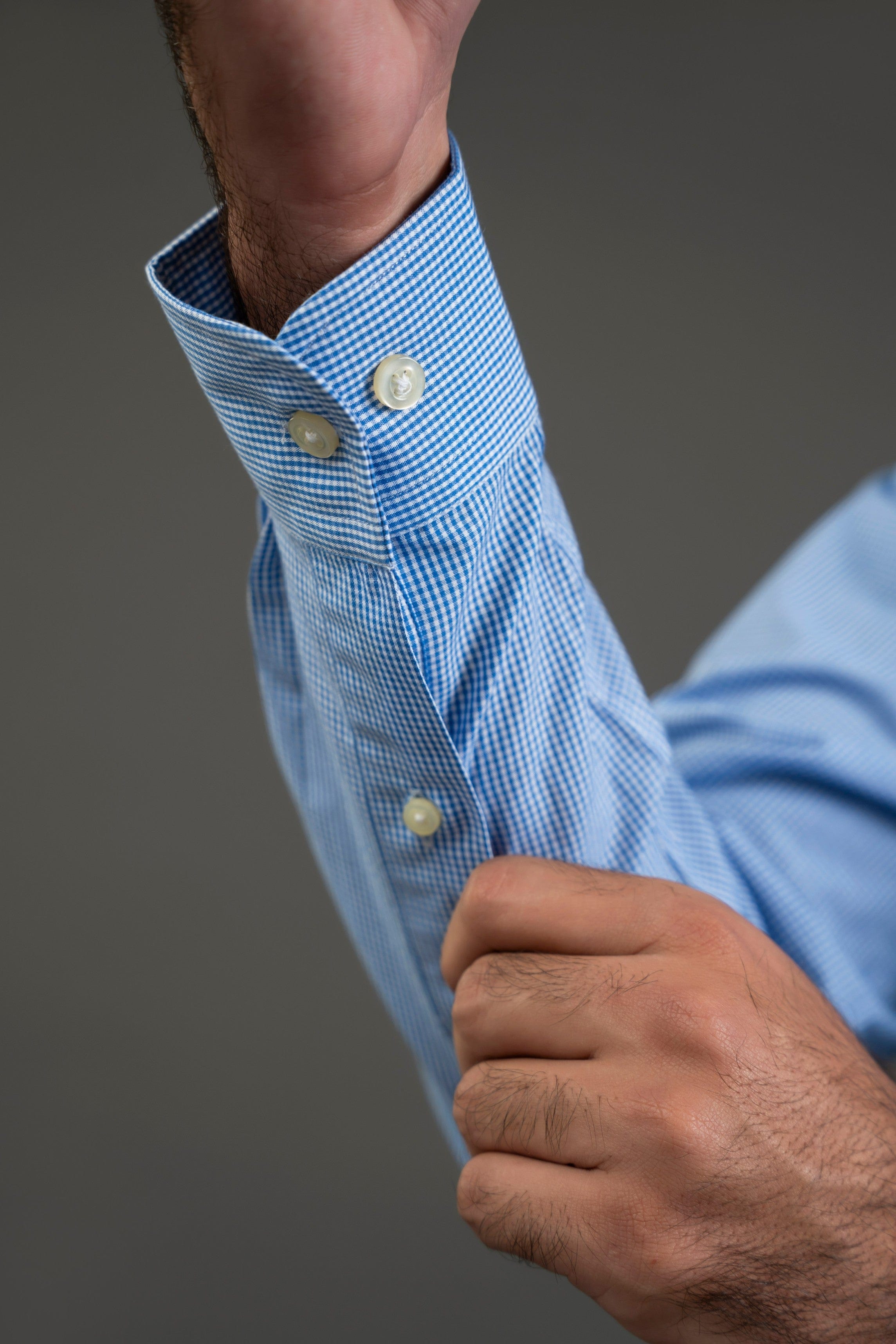 Blue Checker Cotton Button Down Shirt