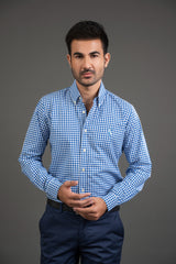 Blue Checkered Cotton Button Down Shirt