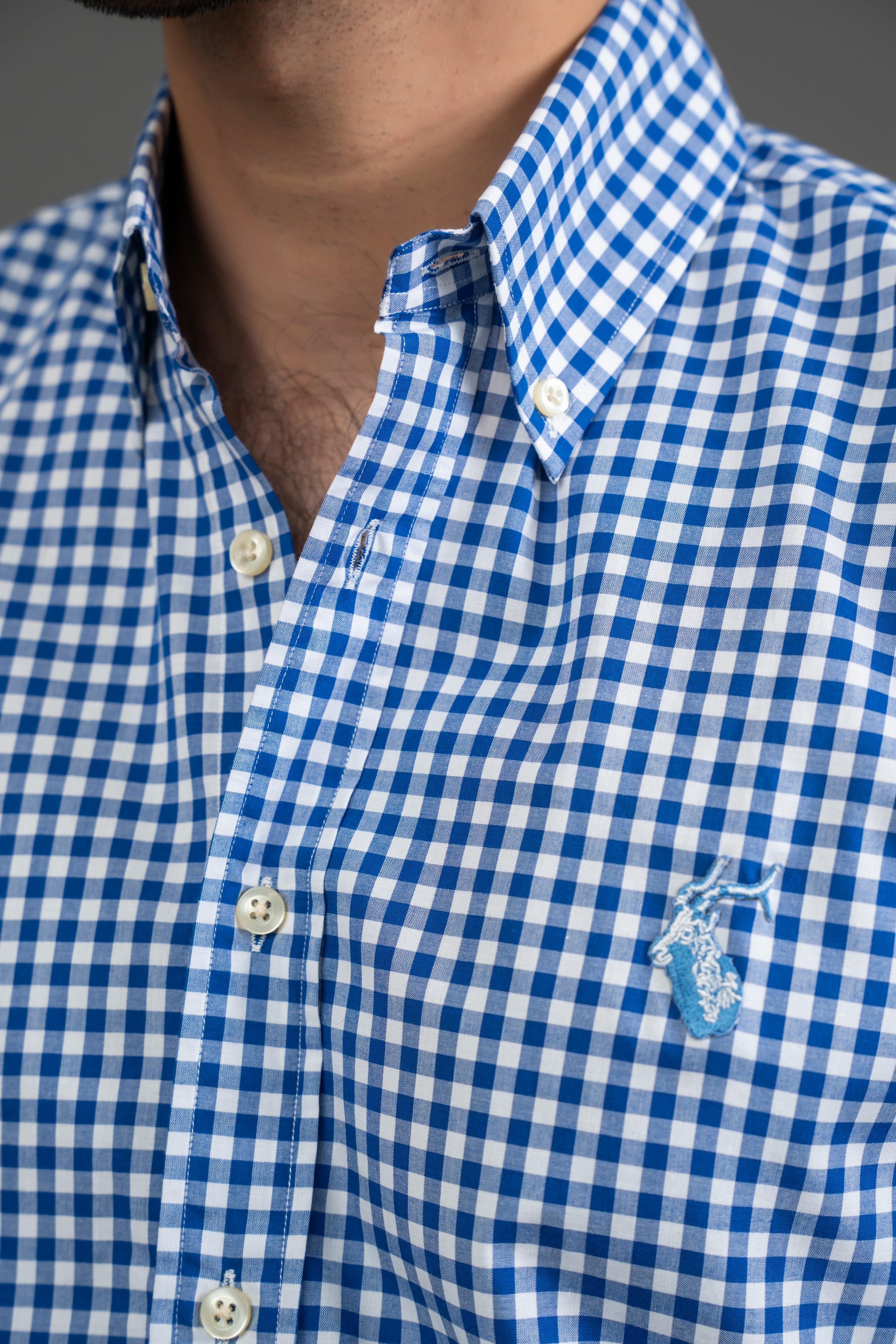 Blue Checkered Cotton Button Down Shirt