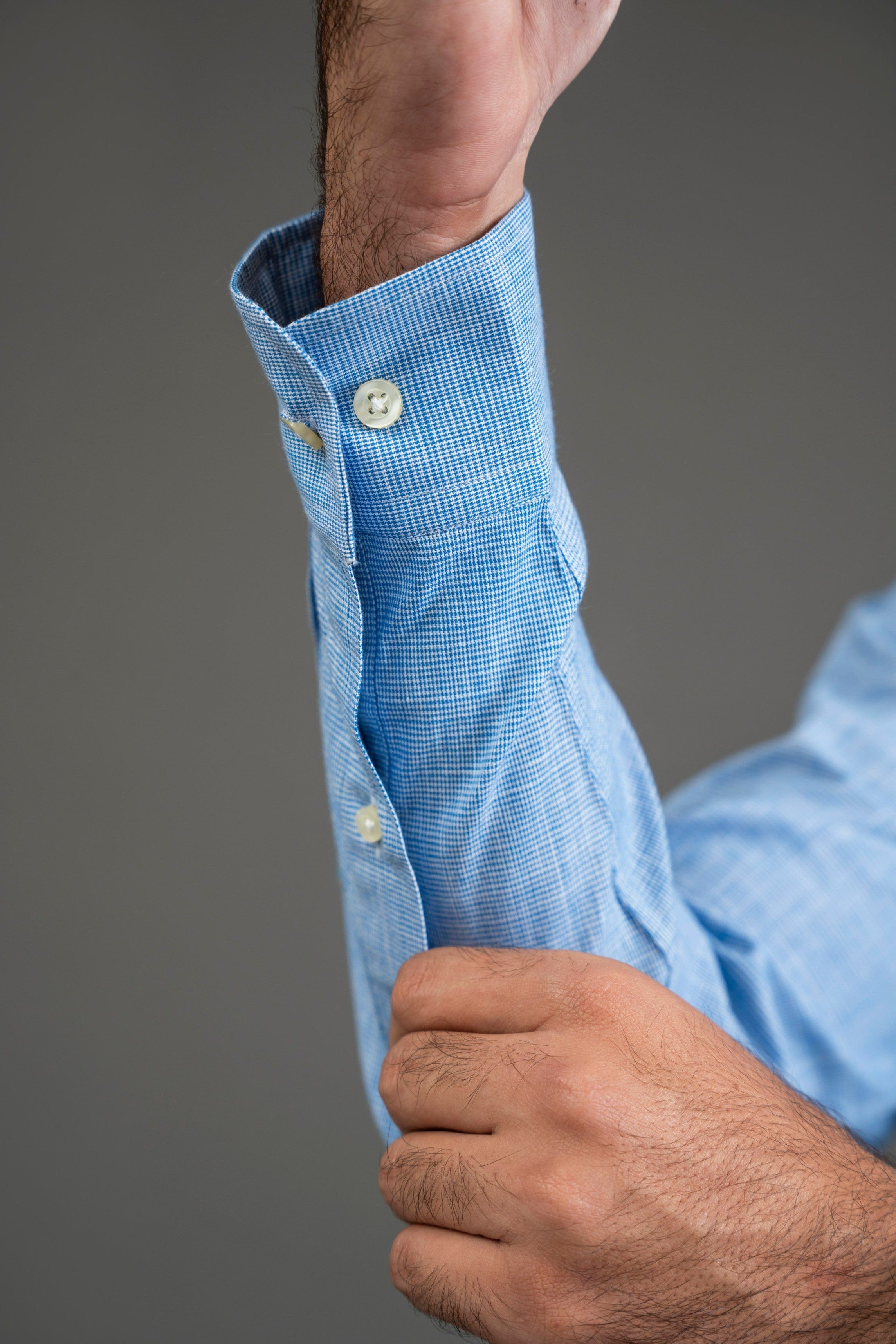 Blue Checkered Cotton Button Down Shirt
