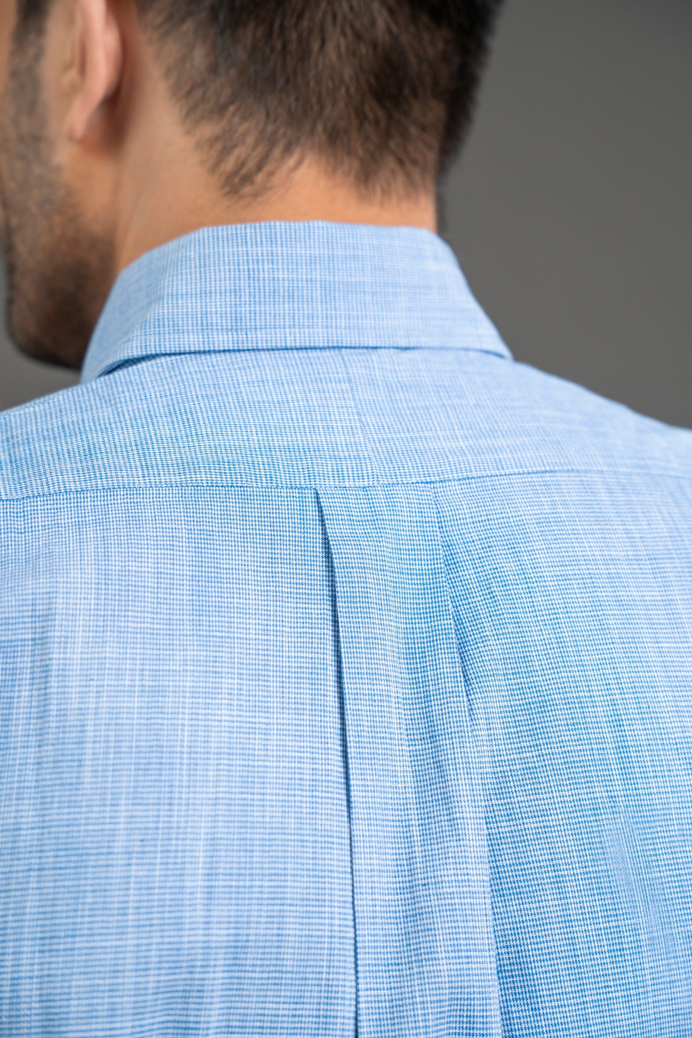 Blue Checkered Cotton Button Down Shirt