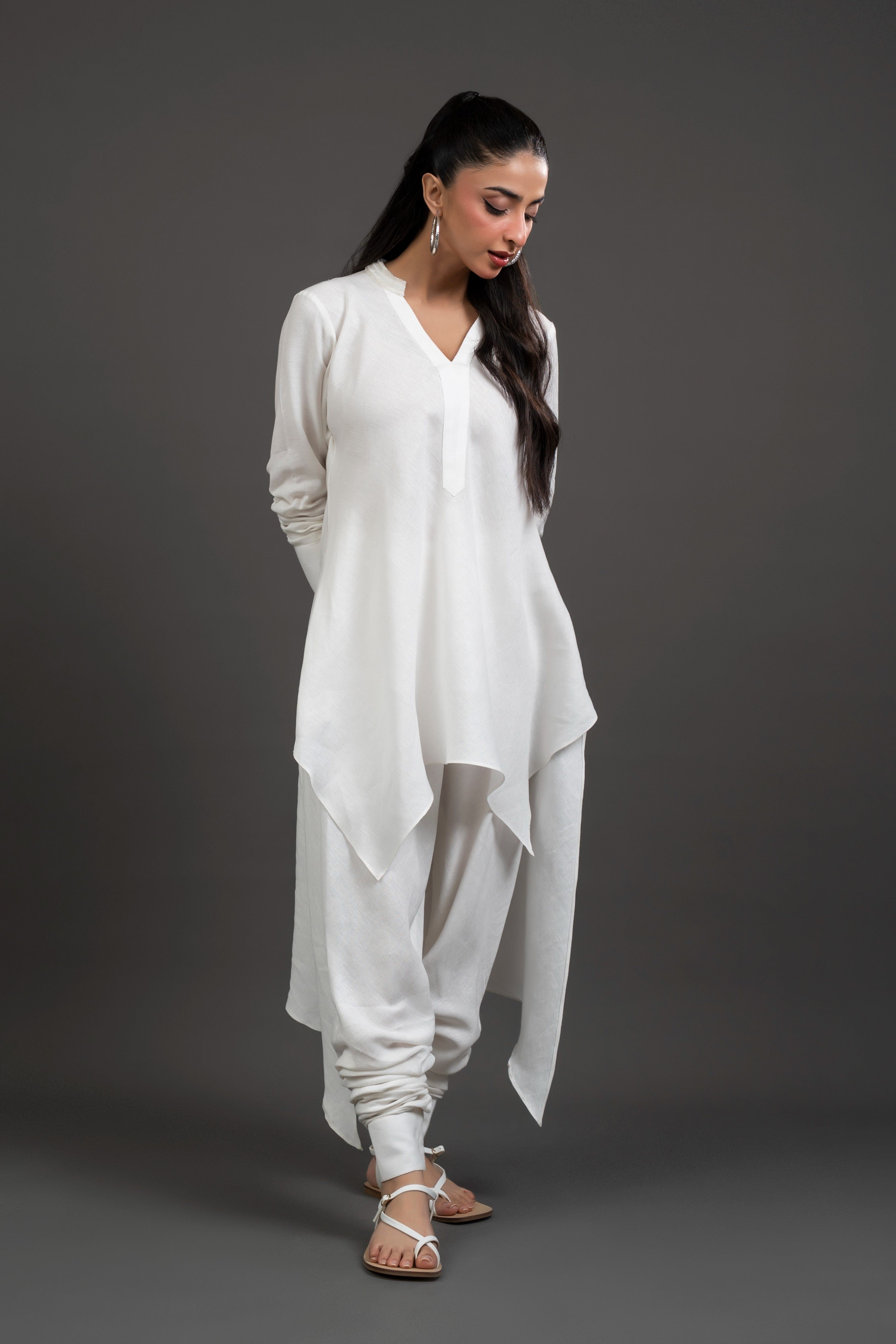 Linen Tunic with Beads & Ruffled Pants