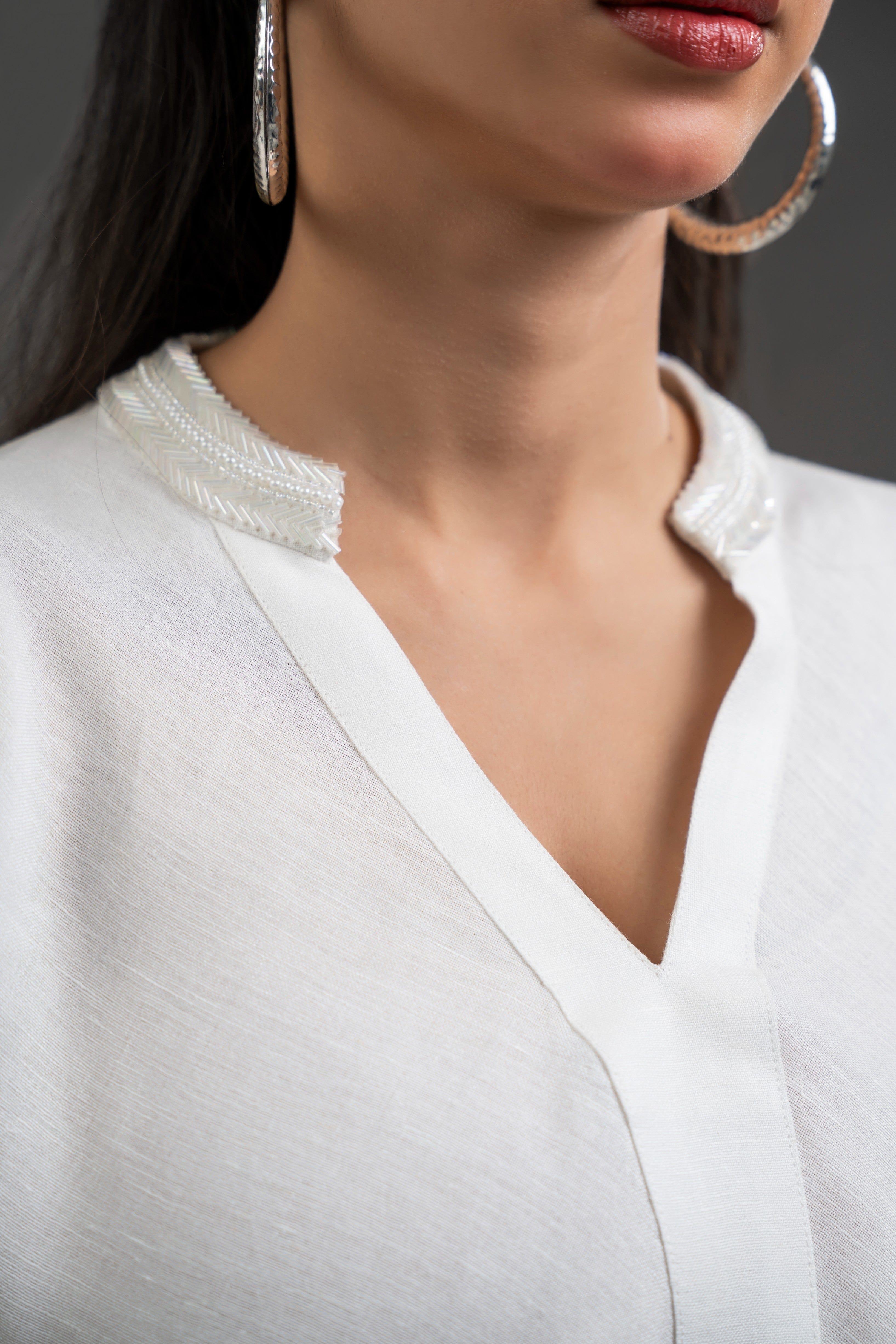 Linen Tunic with Beads & Ruffled Pants