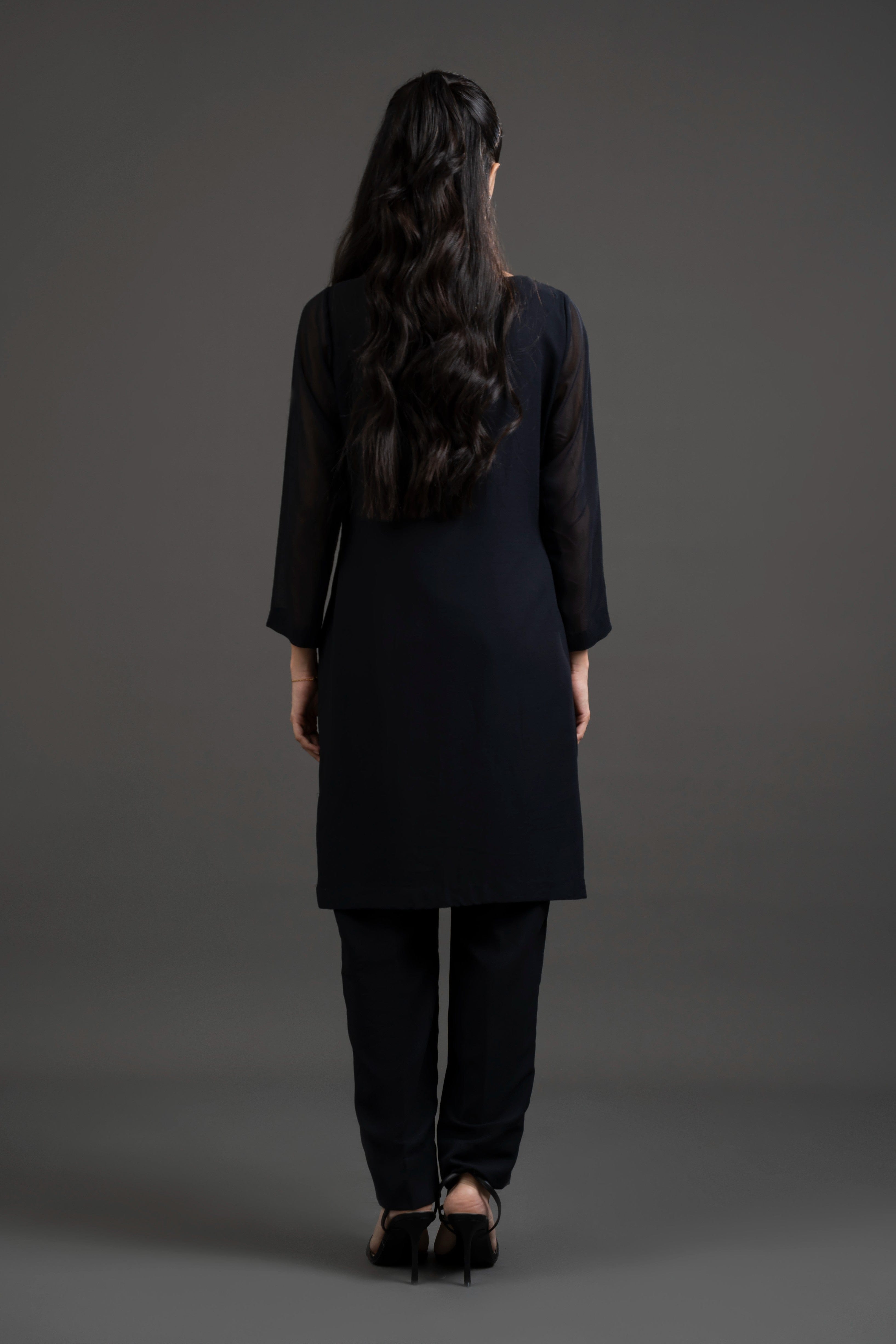 Polka Dot Print Black Chiffon Dress