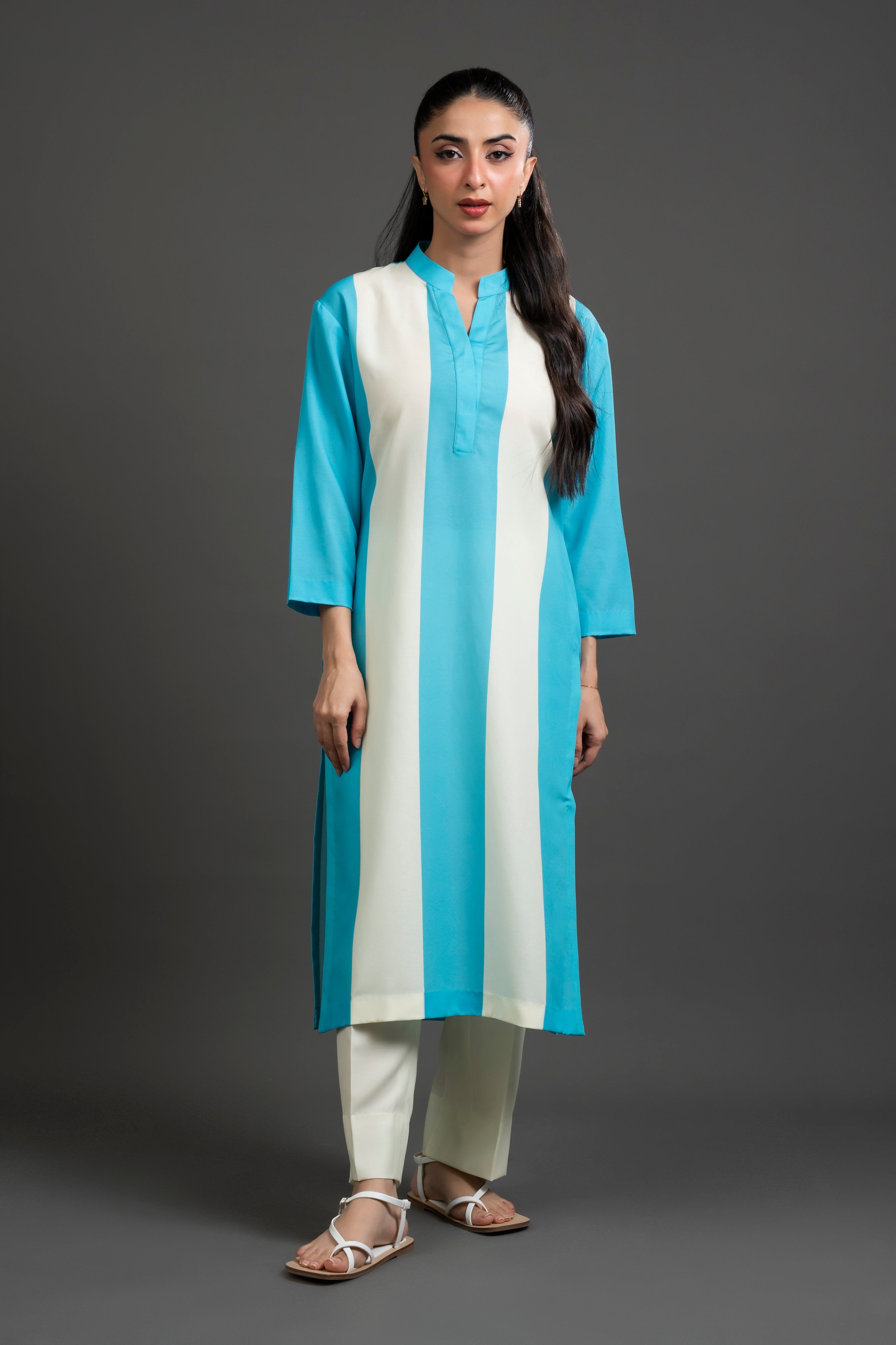 Azure Yellow Striped Kurta Set