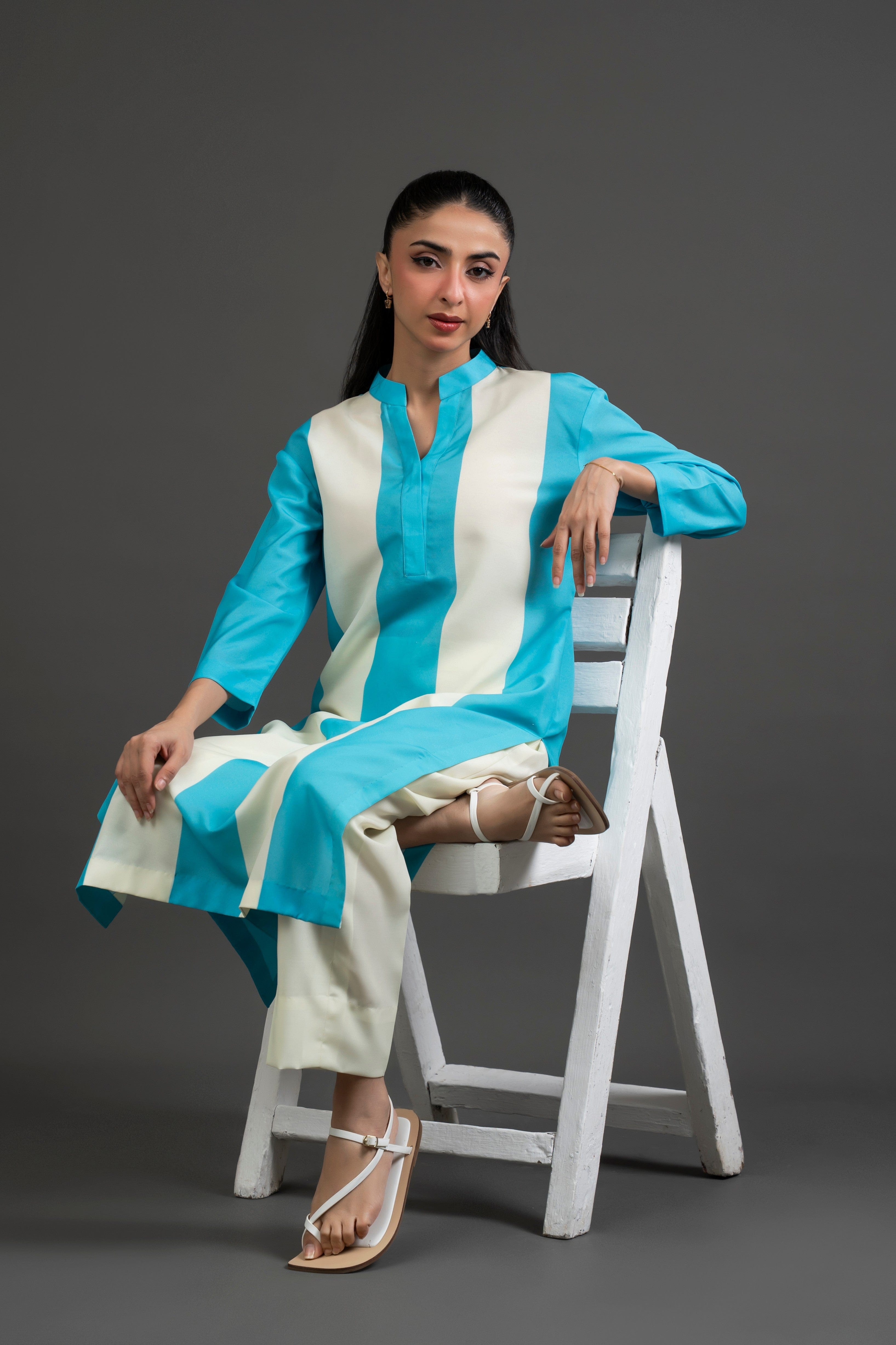 Azure Yellow Striped Kurta Set