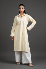 Striped Shirt Dress with Wide-Leg Pants