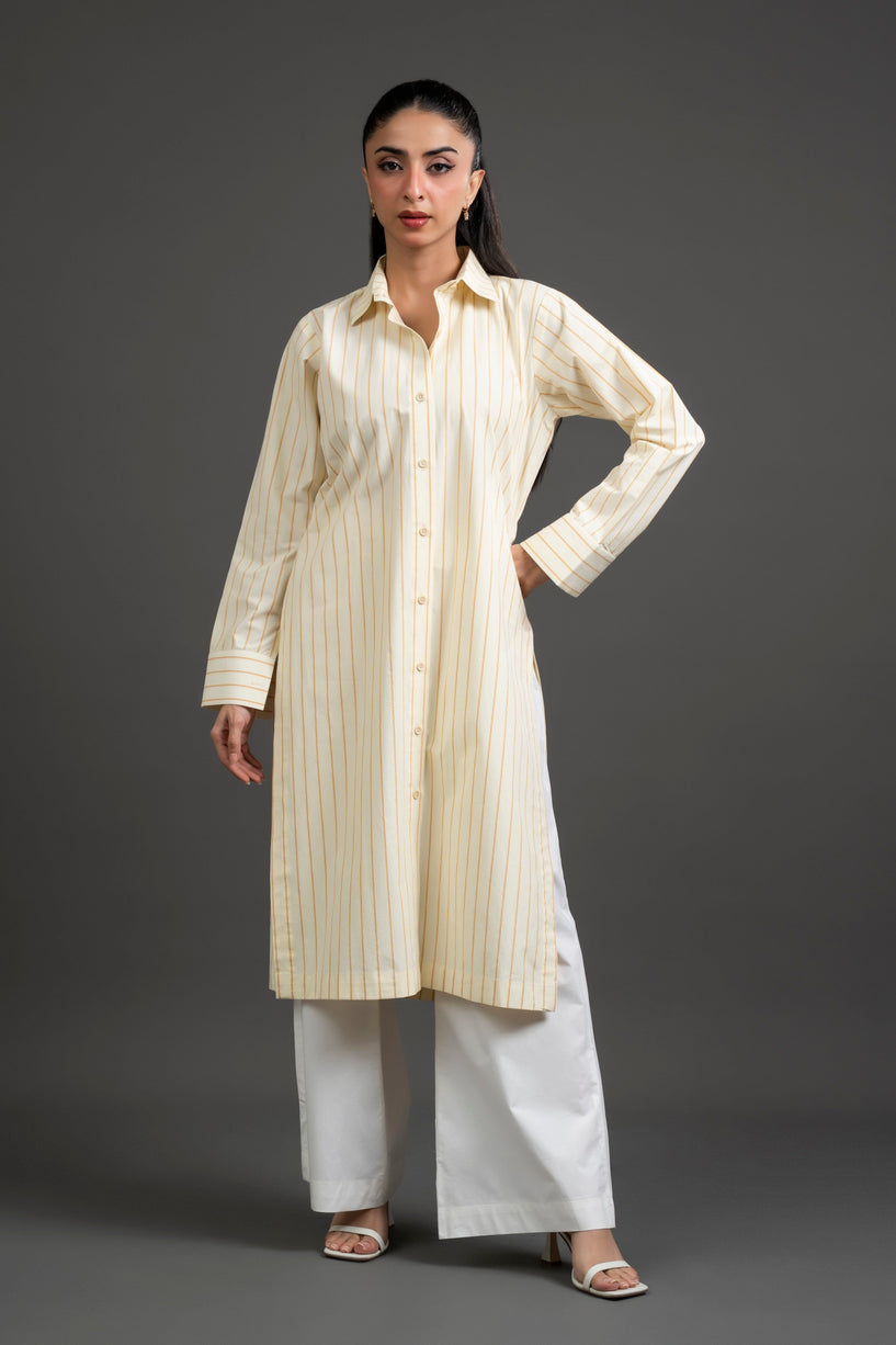 Striped Shirt Dress with Wide-Leg Pants