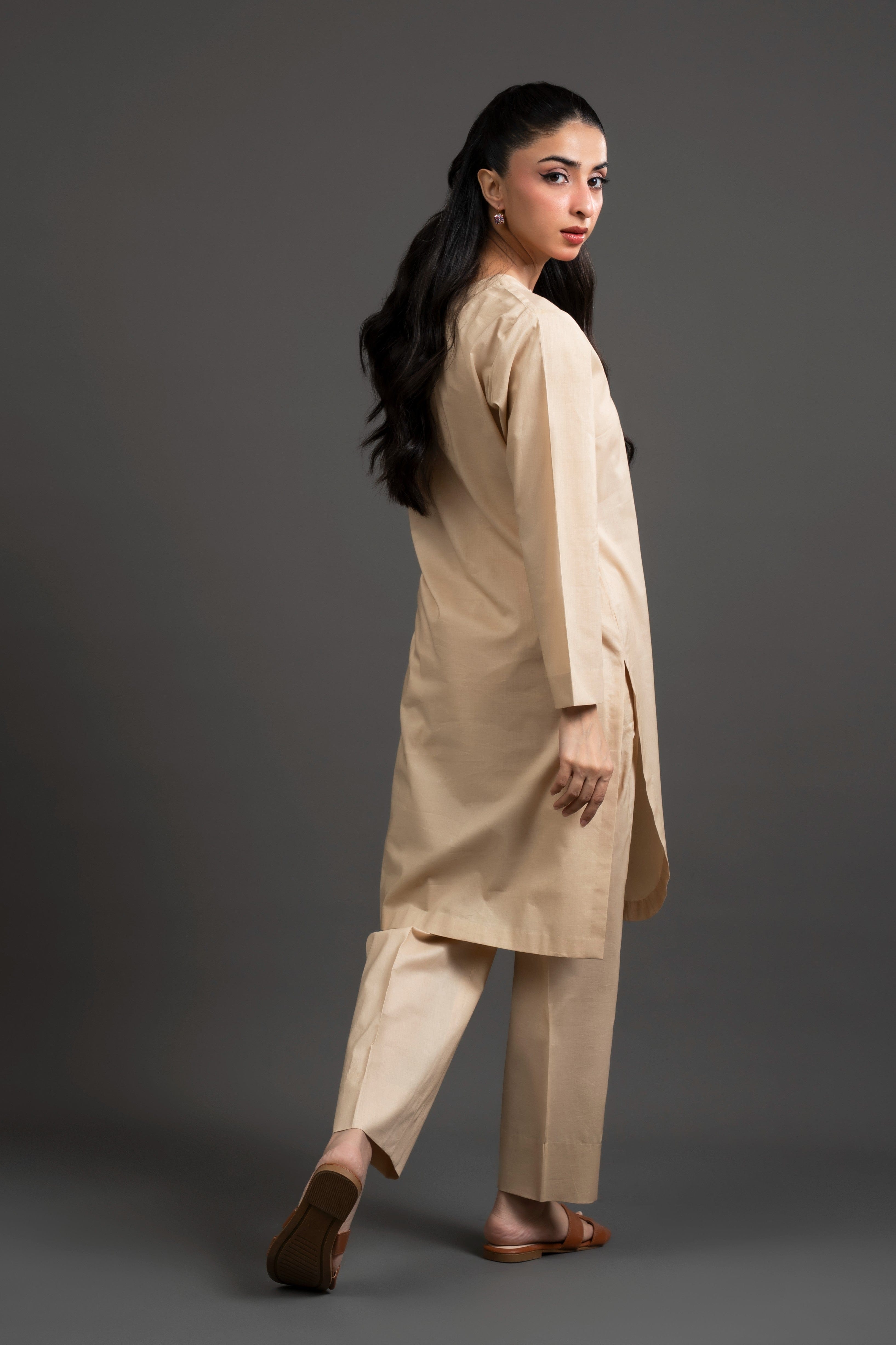 Beige Embroidered Kurta Set